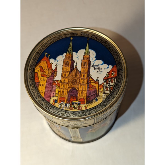 Vintage E. Otto Schmidt Germany Cookie Round Tin Nurnberger Land Geht Dutch - Picture 5 of 9